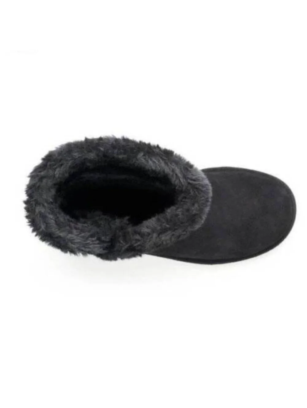 SO Winter Boots 7.5 Womens Black Mid Calf Pull On Plush Suede Button Fx Fur Trim